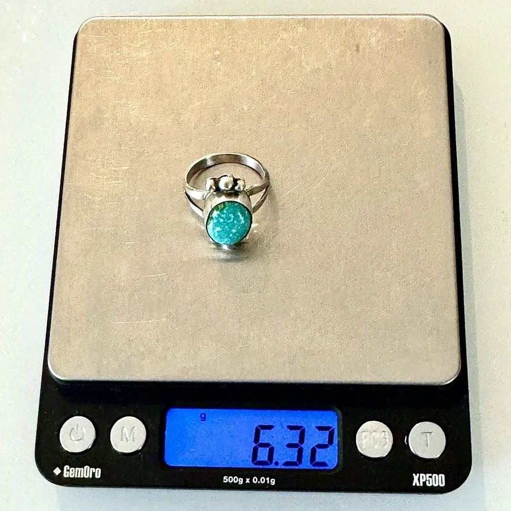 Modern Turquoise Navajo Sonoran Gold Ring Sz 8 Signed Martinez Antiqued Sterling